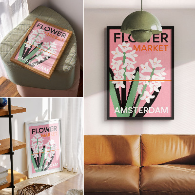 Decoratieve poster Witte bloemen, roze letters, groen contrast