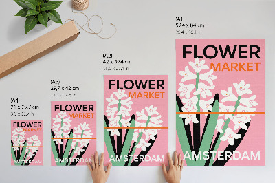 Decoratieve poster Witte bloemen, roze letters, groen contrast