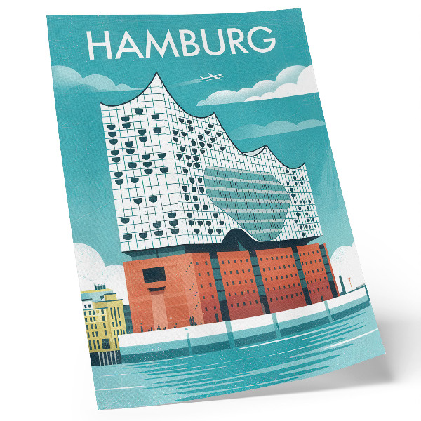 Decoratieve poster Moderne architectuur in blauw en wolken