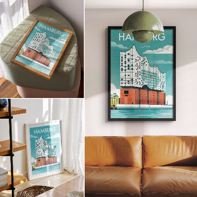 Decoratieve poster Moderne architectuur in blauw en wolken