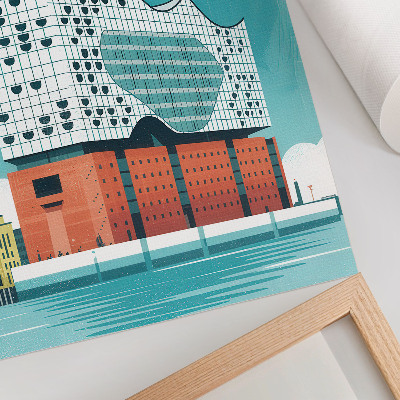 Decoratieve poster Moderne architectuur in blauw en wolken