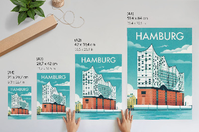 Decoratieve poster Moderne architectuur in blauw en wolken