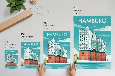 Decoratieve poster moderne architectuur in blauw met wolken