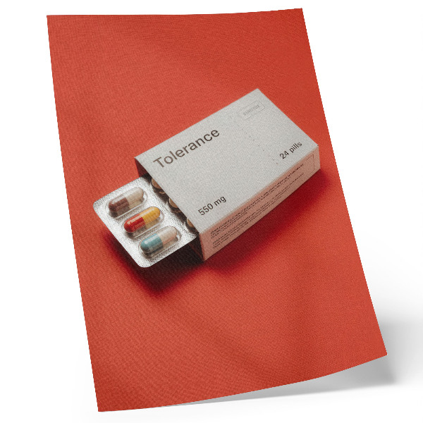 Wandposter Minimalistische capsuleverpakking met kleurrijke achtergrond.