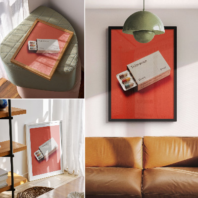 Wandposter Minimalistische capsuleverpakking met kleurrijke achtergrond.