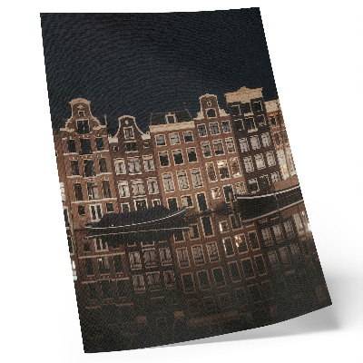 Wandposter Nachtelijke stad weerspiegeld in het water