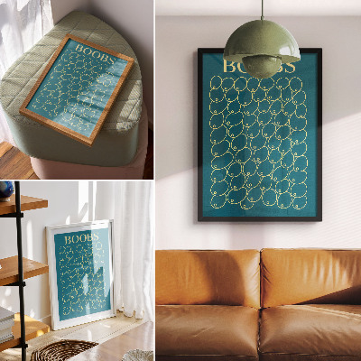 Wandposter Gebogen lijnen in gele tint op een turquoise achtergrond