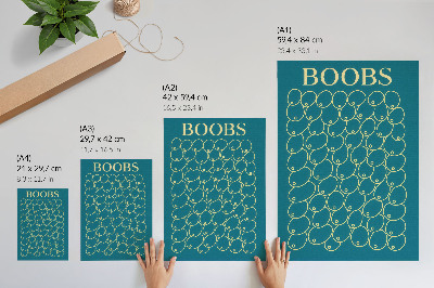 Wandposter Gebogen lijnen in gele tint op een turquoise achtergrond