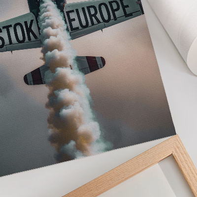 Wandposter Vliegtuig boven de wolken, ingetogen kleurenpalet, dynamiek