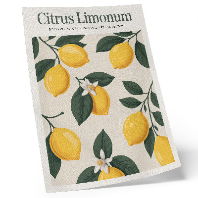 Poster Sappige citroenen, groene bladeren, crèmekleurige achtergrond