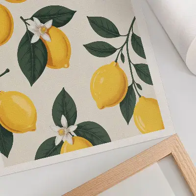 Poster sappige citroenen met groene bladeren op een crèmekleurige achtergrond