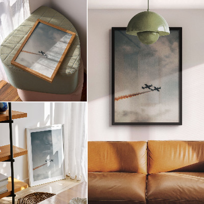 Wandposter Twee vliegtuigen in de lucht, minimalistische techniek