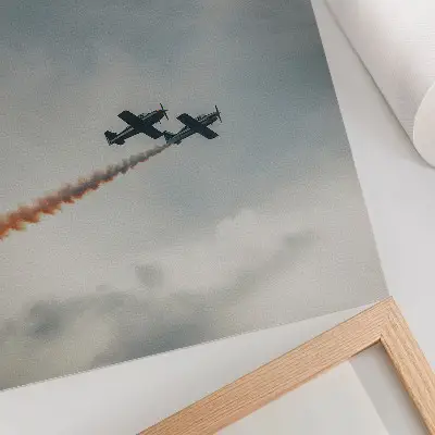 Wandposter twee vliegtuigen in de lucht met een minimalistisch technisch ontwerp