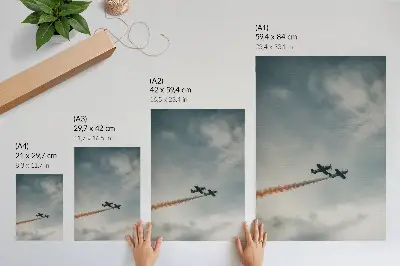 Wandposter twee vliegtuigen in de lucht met een minimalistisch technisch ontwerp