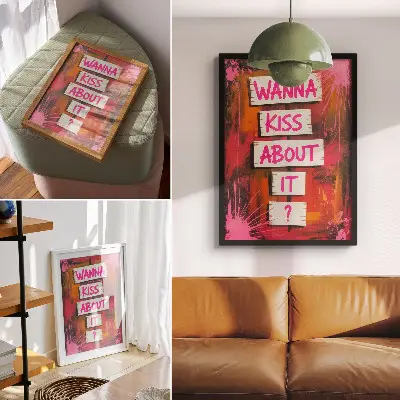 Poster met kleurrijke achtergrond en roze letters
