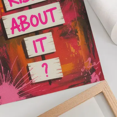 Poster met kleurrijke achtergrond en roze letters
