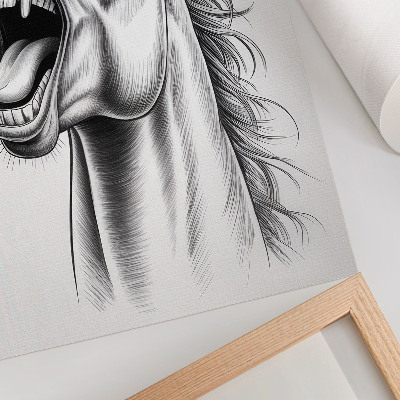 Wandposter Een zwart-wit illustratie van een energiek paard.