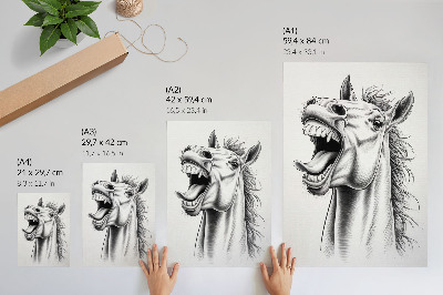 Wandposter Een zwart-wit illustratie van een energiek paard.