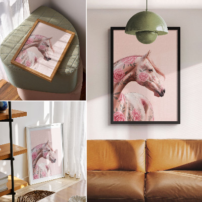 Poster Paard met bloemen, romantische elegantie, moderniteit