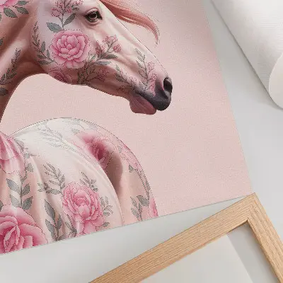 Poster paard met bloemen in een romantische en moderne stijl