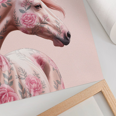 Poster Paard met bloemen, romantische elegantie, moderniteit