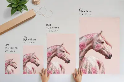 Poster paard met bloemen in een romantische en moderne stijl