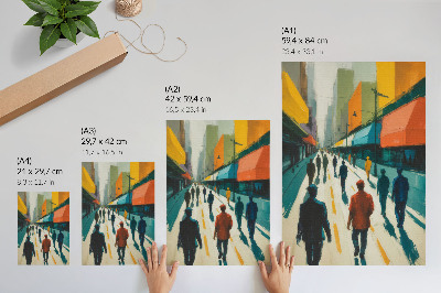 Decoratieve poster Een groep mensen op een kleurrijke stadsstraat.