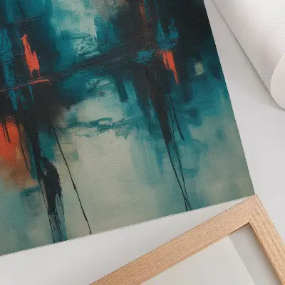 Wandposter abstractie in turkoois met dynamische contrasten