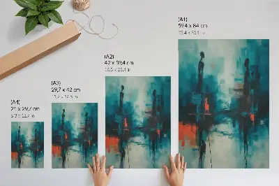 Wandposter abstractie in turkoois met dynamische contrasten