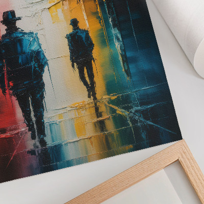 Poster Een kleurrijk stadsgezicht met mysterieuze figuren
