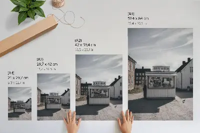 Decoratieve poster houten kiosk met idyllische lichte gebouwen
