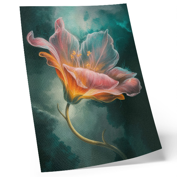 Wandposter Kleurrijke surrealistische bloem met een turquoise achtergrond