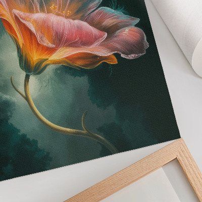 Wandposter Kleurrijke surrealistische bloem met een turquoise achtergrond