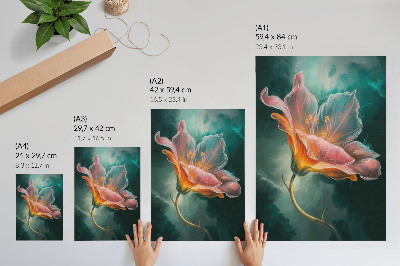 Wandposter Kleurrijke surrealistische bloem met een turquoise achtergrond