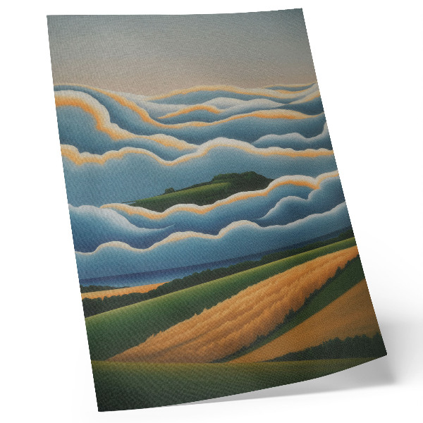 Decoratieve poster Golven, groene heuvels, pastelkleurige lucht