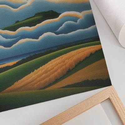 Decoratieve poster Golven, groene heuvels, pastelkleurige lucht