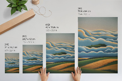 Decoratieve poster Golven, groene heuvels, pastelkleurige lucht