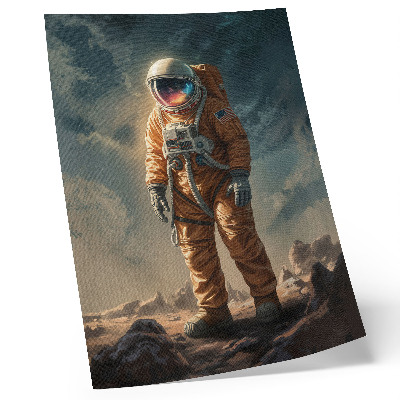 Wandposter Astronaut op een buitenaardse planeet aan de nachtelijke hemel
