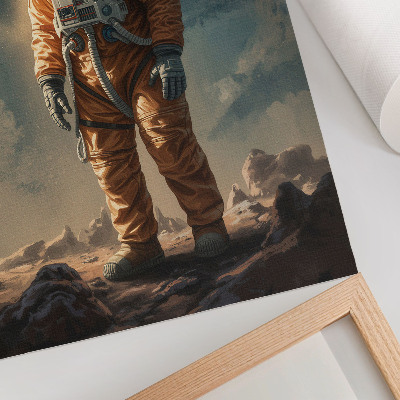 Wandposter Astronaut op een buitenaardse planeet aan de nachtelijke hemel