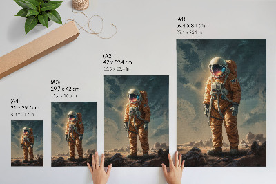 Wandposter Astronaut op een buitenaardse planeet aan de nachtelijke hemel