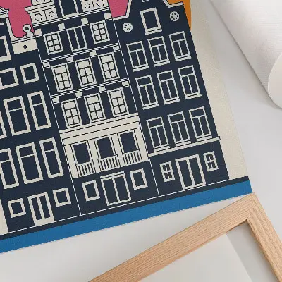 Poster huurkazernes tegen een kleurrijke achtergrond met een moderne esthetiek
