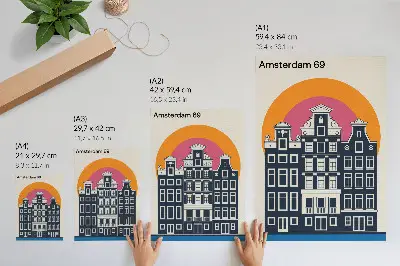 Poster huurkazernes tegen een kleurrijke achtergrond met een moderne esthetiek