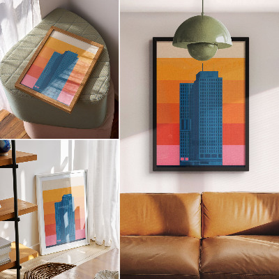 Decoratieve poster Modern gebouw met oranje en roze achtergrond