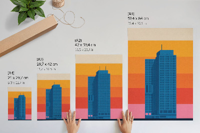 Decoratieve poster Modern gebouw met oranje en roze achtergrond