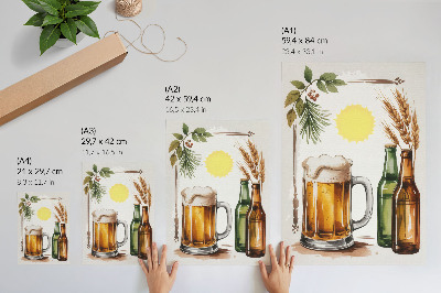 Wandposter Een mok bier met flessen, bladeren en de zon.