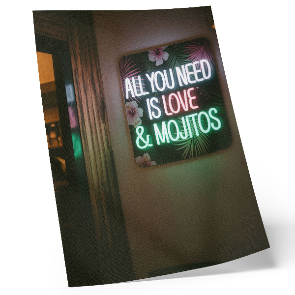 Poster Neonletters, tropische bladeren, levendige kleuren, zomer