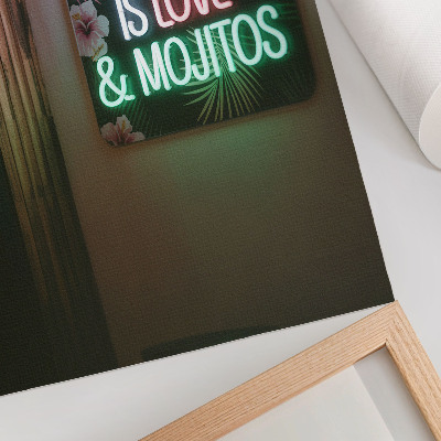 Poster Neonletters, tropische bladeren, levendige kleuren, zomer