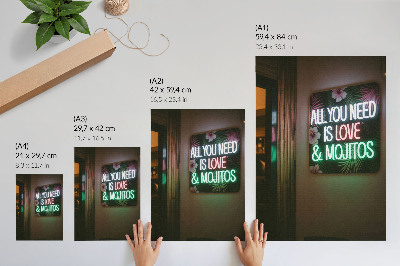 Poster Neonletters, tropische bladeren, levendige kleuren, zomer