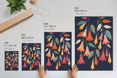 Decoratieve poster met kleurrijke bloemen en bladeren in grafische stijl