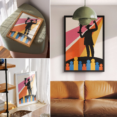 Wandposter Trofee silhouet heldere kleuren dynamiek